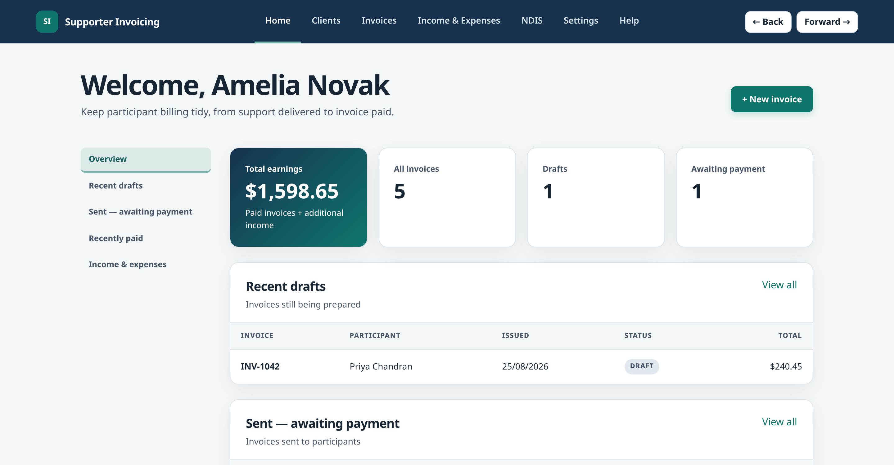 First-time setup screen: business details and payment details